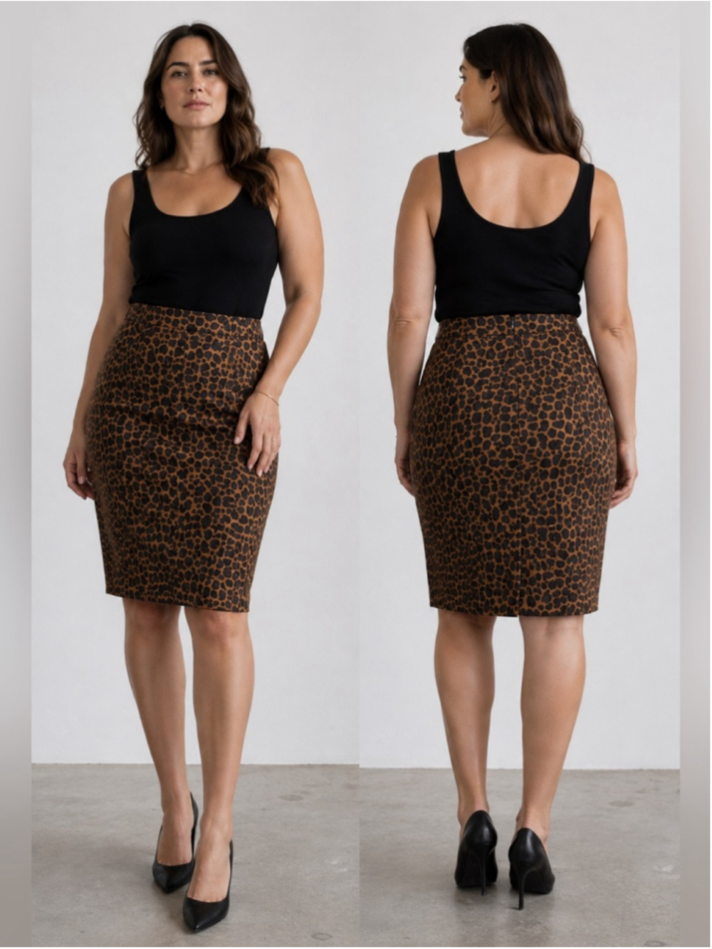 Danier Genuine Leather Leopard Print Suede Pencil Skirt Knee Length Zipper Sz 12
